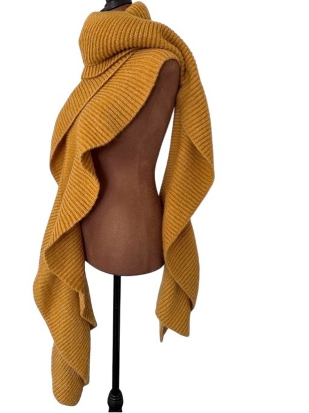 Mustard Yellow Long Ruffled Ribbed Knit Scarf - Picture 2 of 11